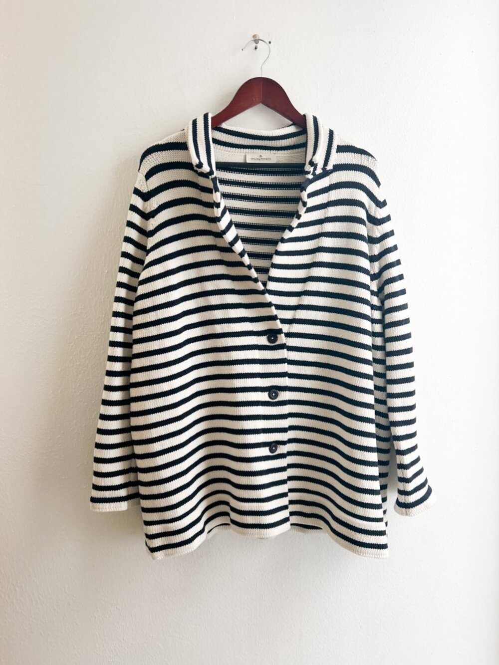 Bruno Manetti Nautical Oversized Cotton Blend Navy +‎ Cream Knit Cardigan - Picture 5 of 12